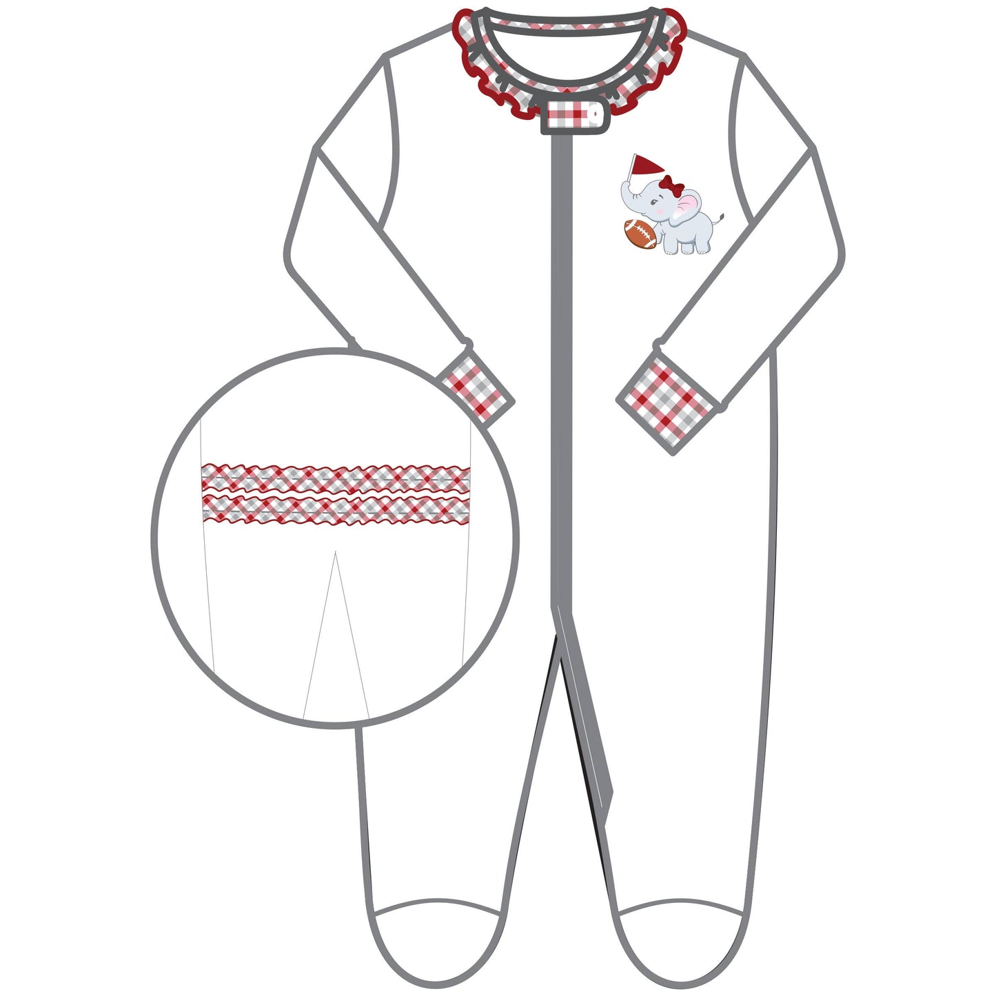 Crimson Tide Applique Crimson Ruffle Zipper Footie