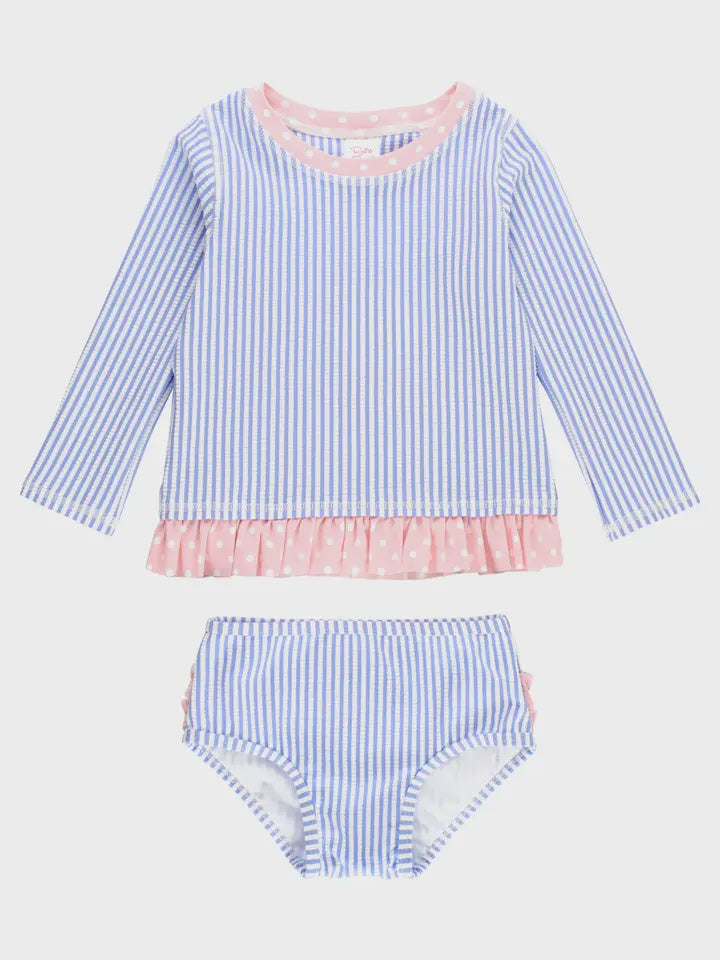 Periwinkle Blue Seersucker Long Sleeve Rash Guard Bikini