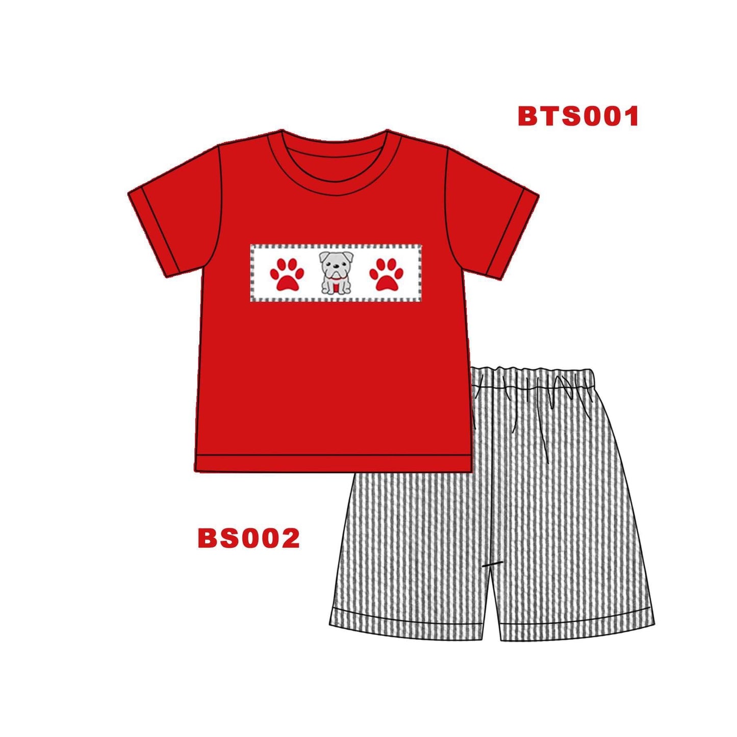 Collegiate Embroidered Seersucker Boy Short Set - Dawg