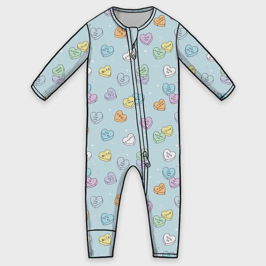 Candy Hearts Blue Footie
