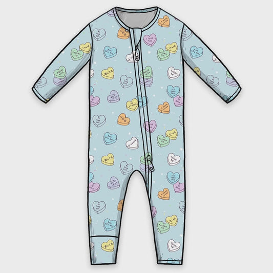 Candy Hearts Blue Footie