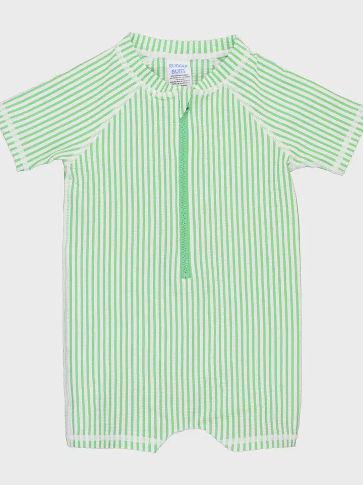 Spring Green Seersucker Short Sleeve One Piece Rash Guard