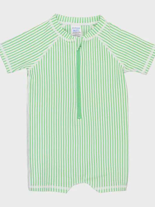 Spring Green Seersucker Short Sleeve One Piece Rash Guard