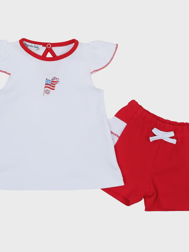 Red Emb Ruffle Flutters Toddler Short Set