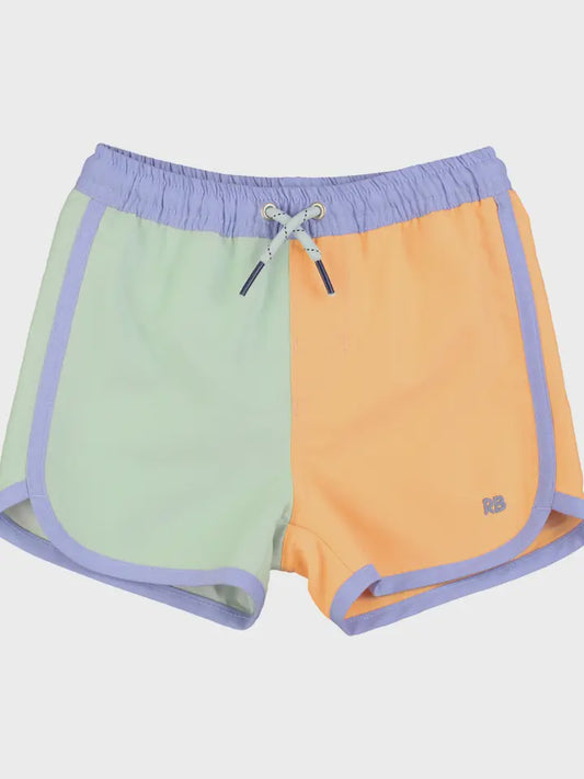 Periwinkle, Green, & Ginger Dolphin Hem Swim Trunks