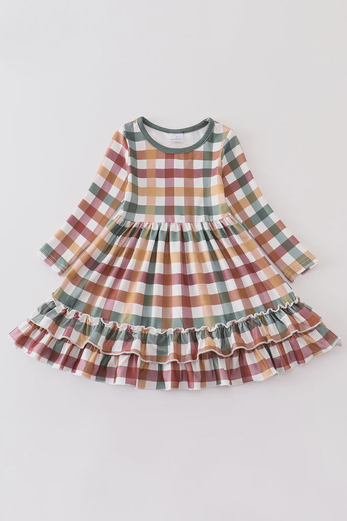 Multicolored plaid ruffle dress