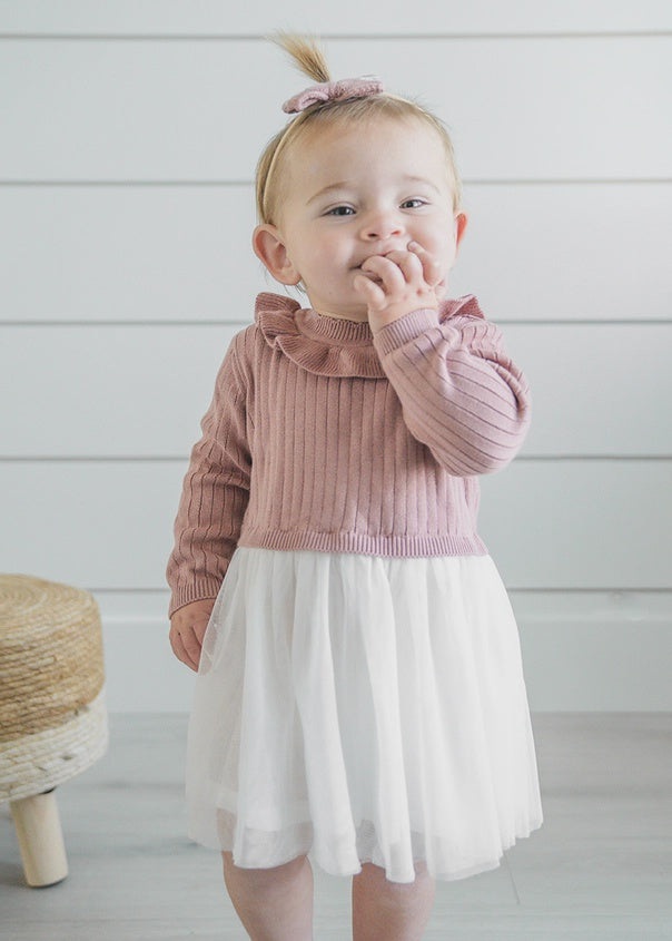 Sweater Knit Top & Tutu Dress - Vintage Rose