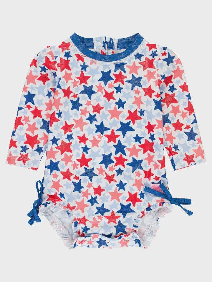 Shimmer Star-Spangled Long Sleeve One Piece Rash Guard