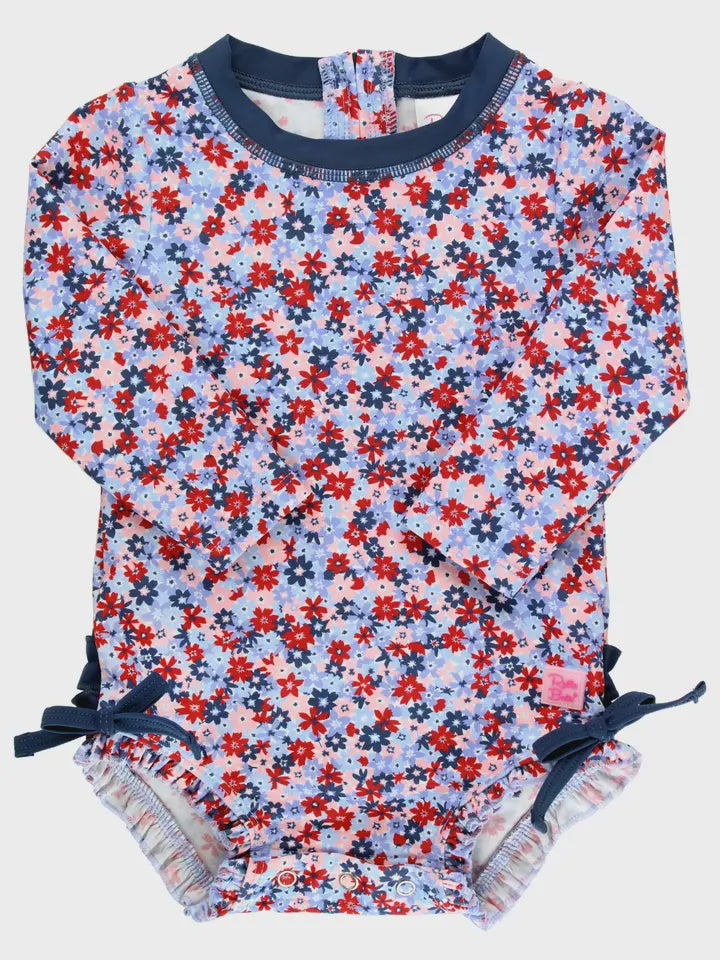Red White and Bloom Long Sleeve One Piece Rash Guard