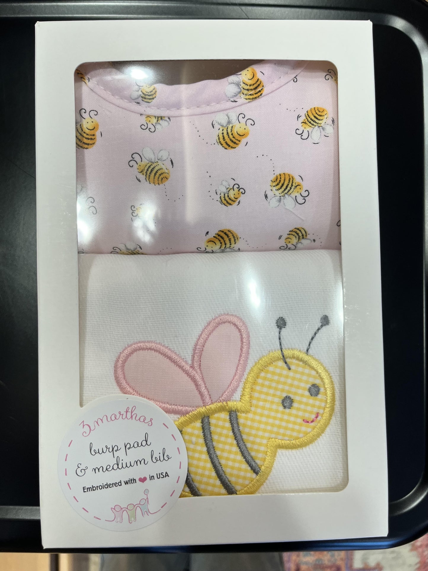 Pink Bumble Bee Burp Pad and Bib Set