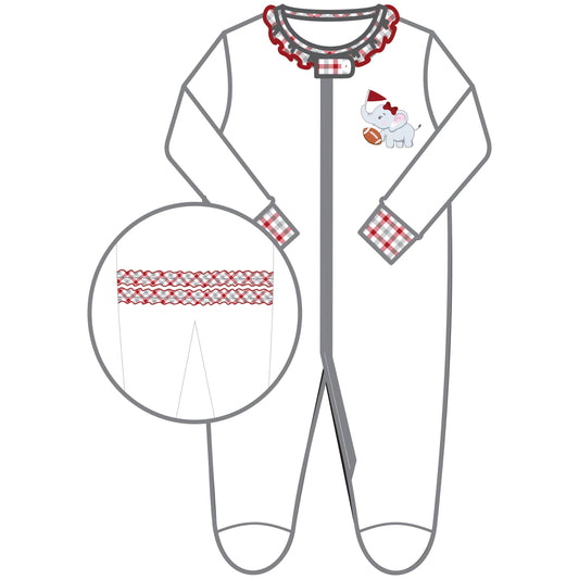 Crimson Tide Applique Crimson Ruffle Zipper Footie