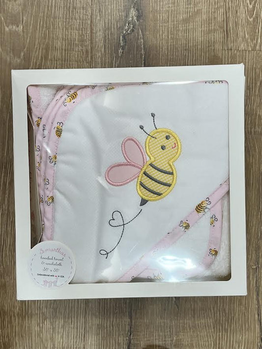 Pink Bumble Bee Towel and Wash Cloth Set