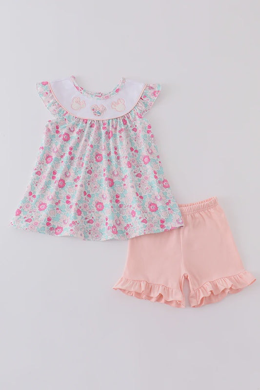 Pink floral character applique girl set