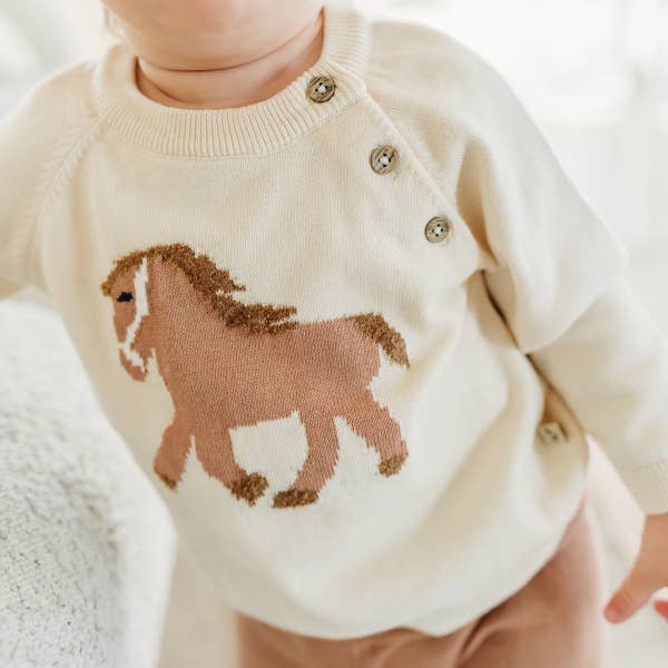 Horse Jacquard Sweater Knit Baby Pullover Set (Organic Cotton)