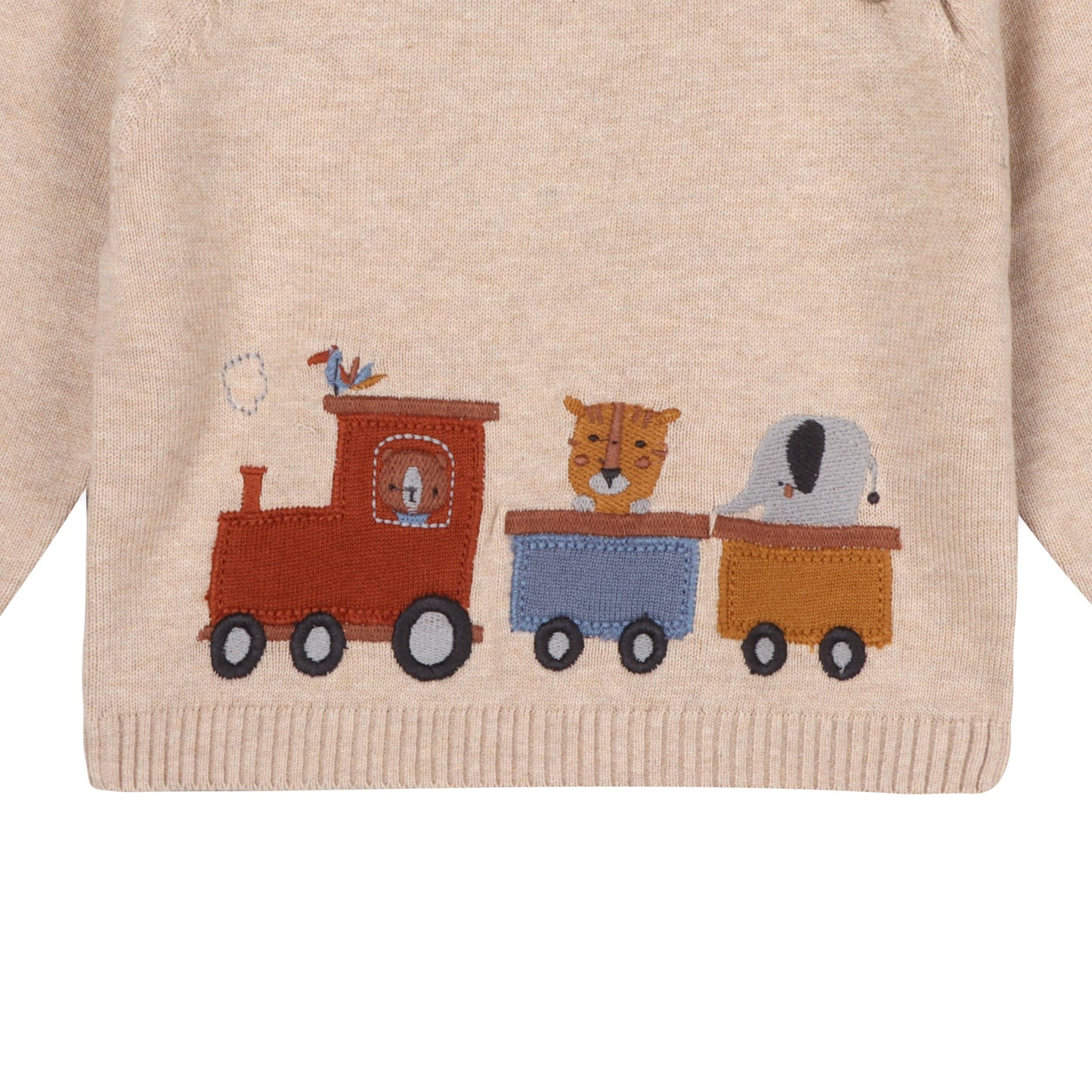 Animal Train Applique Sweater Knit Baby Pullover Organic Set w/ Pants