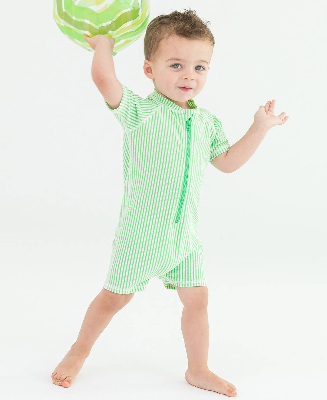 Baby Boys Spring Green Seersucker Short Sleeve One Piece Rash Guard