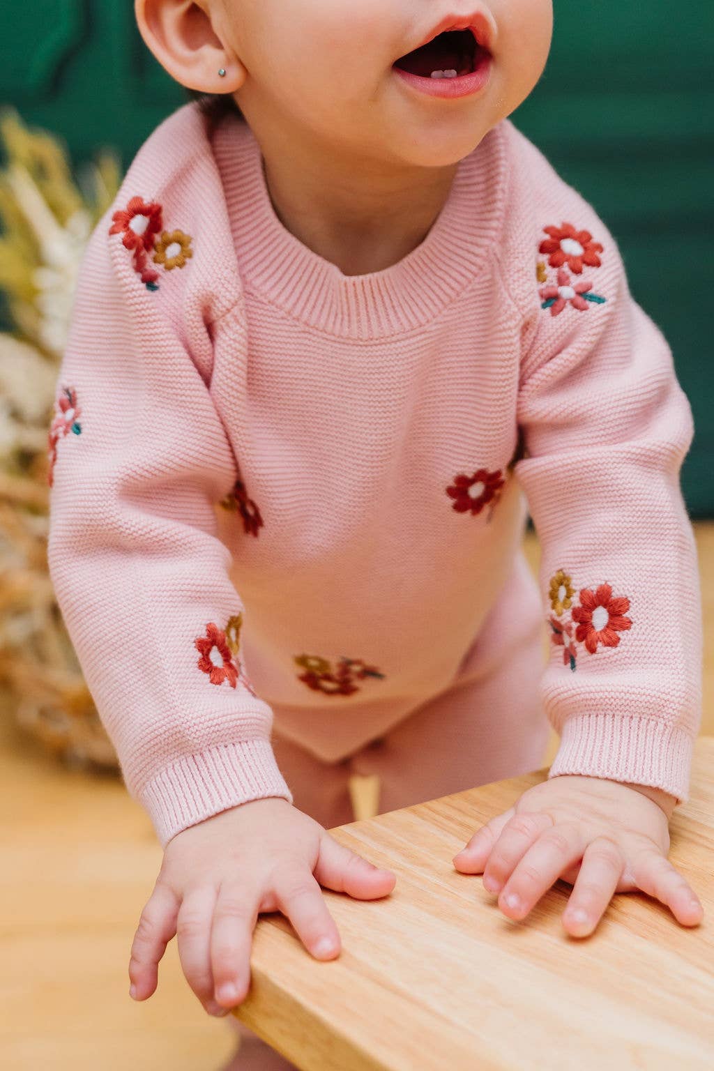 Floral Bouquet Pink Organic Knit Baby Jumpsuit (Organic)