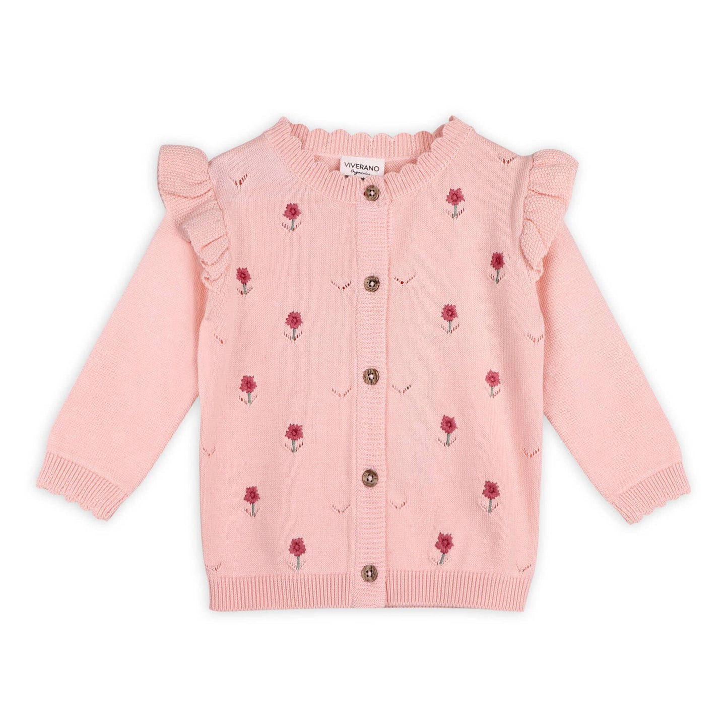 Floral Embroidered Pointelle Knit Baby Cardigan Set w/ Pants