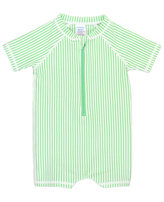Baby Boys Spring Green Seersucker Short Sleeve One Piece Rash Guard