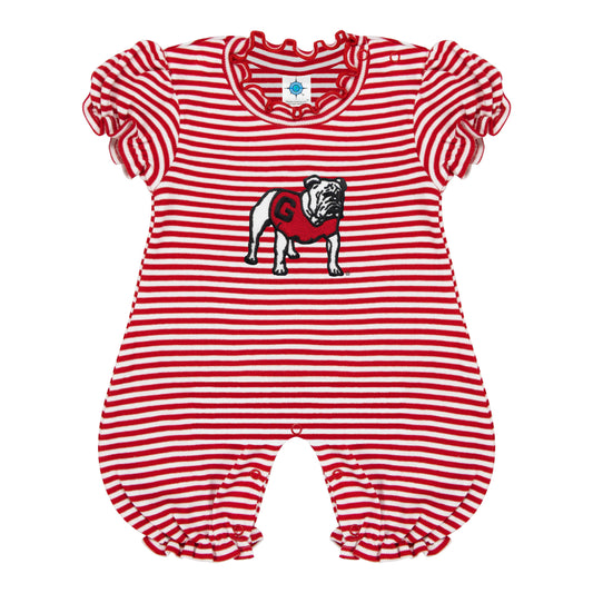 Georgia Bulldogs Infant Striped Puff Sleeve Romper