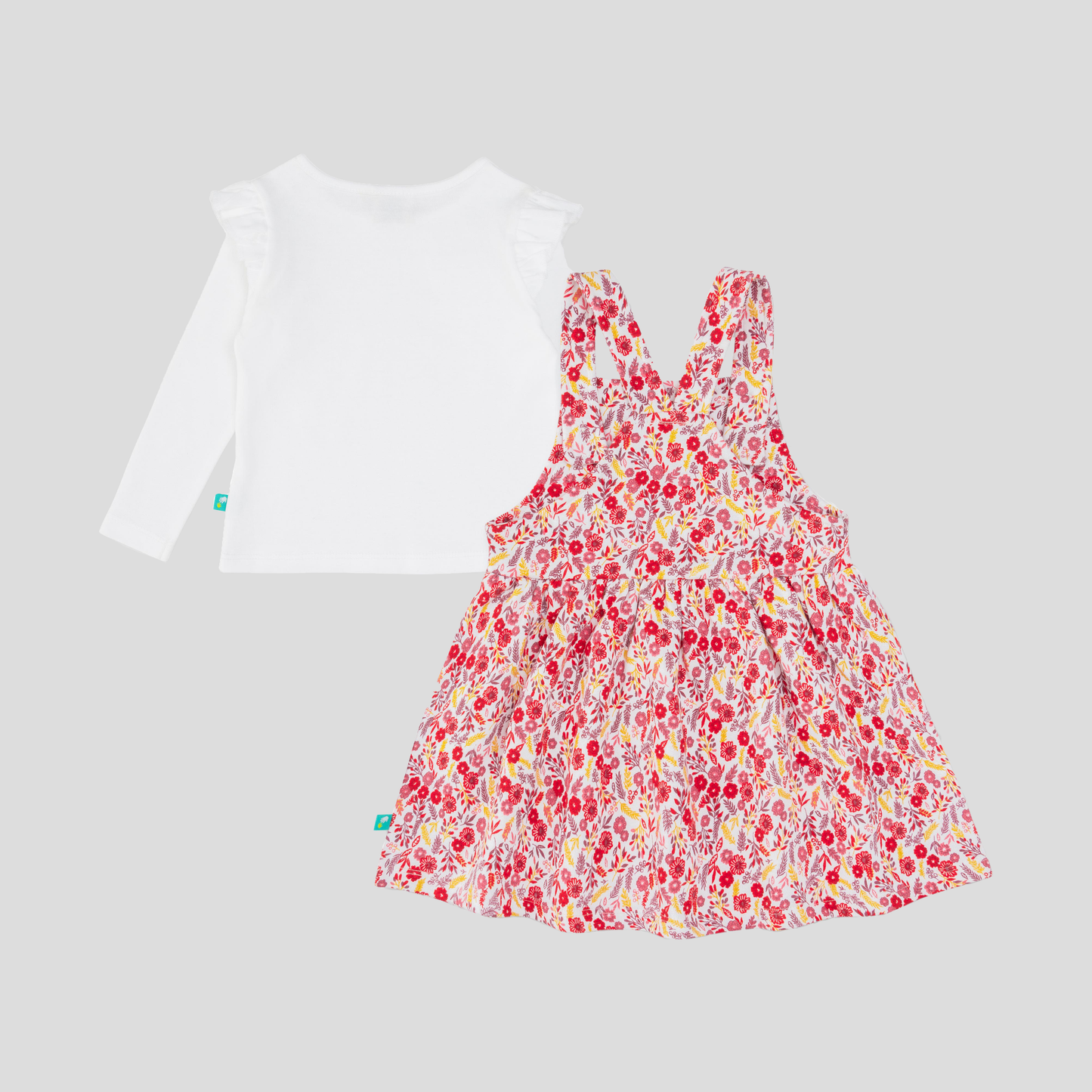 Full Sleeve Floral Pinafore Set for Toddler Girls