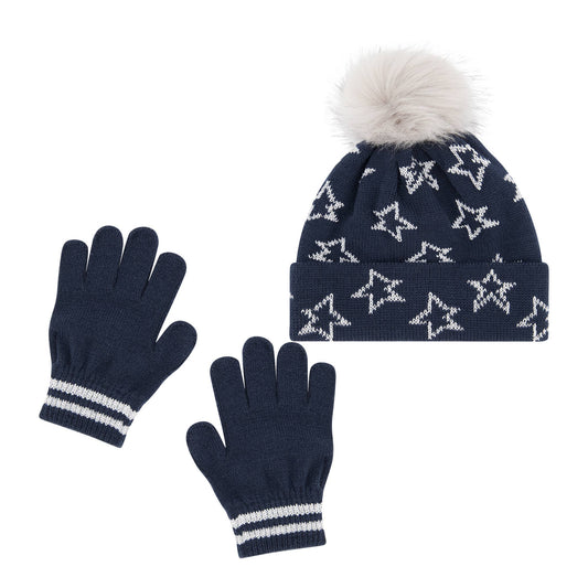 Boys Toddler Navy Star Hat & Glove Set