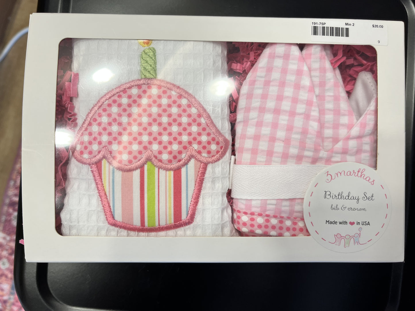 Pink Cupcake Birthday Bib and Crown Set