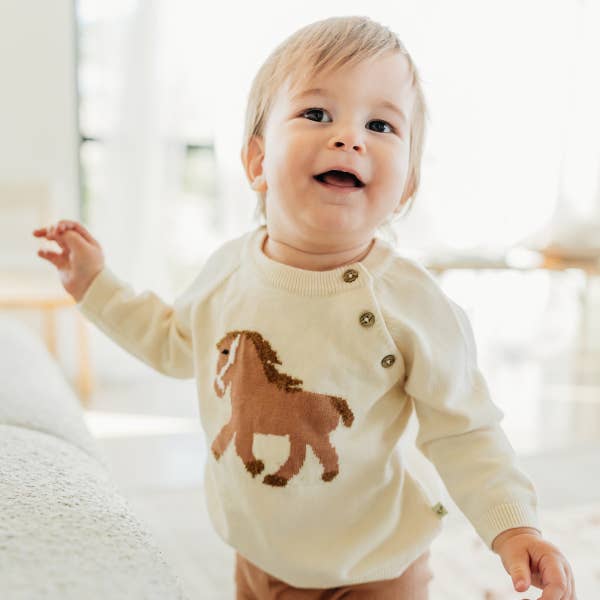 Horse Jacquard Sweater Knit Baby Pullover Set (Organic Cotton)