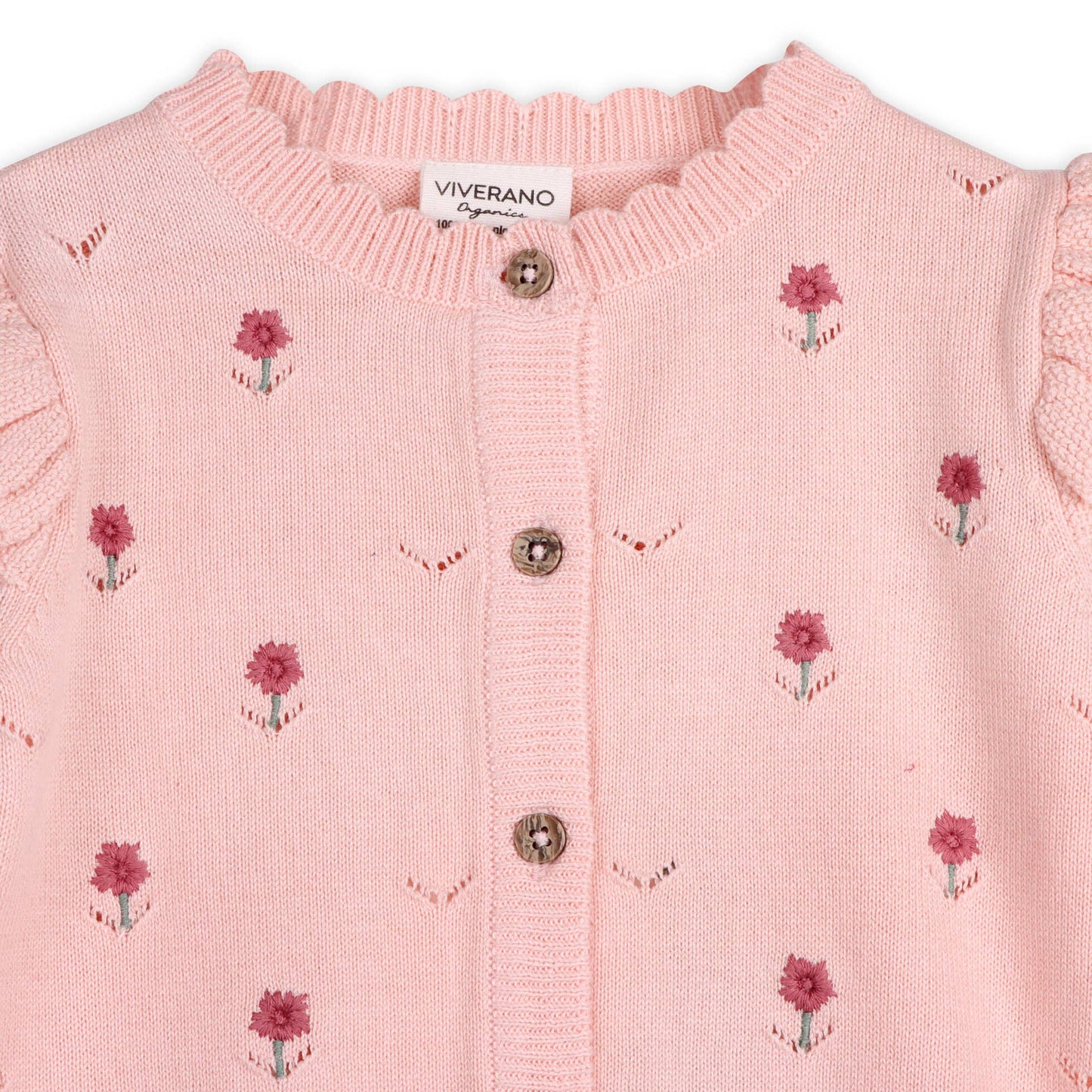 Floral Embroidered Pointelle Knit Baby Cardigan Set w/ Pants