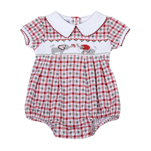 Elephant Football Crimson Smocked Bubble