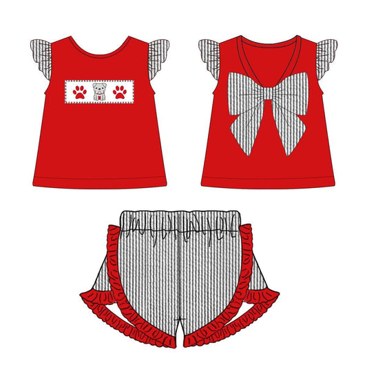 Collegiate Embroidered Seersucker Girl Short Set - Dawg