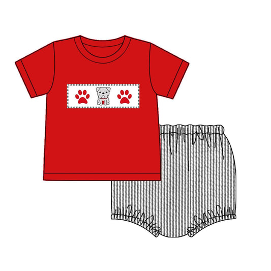 Collegiate Embroidered Seersucker Boy Diaper Set - Dawg