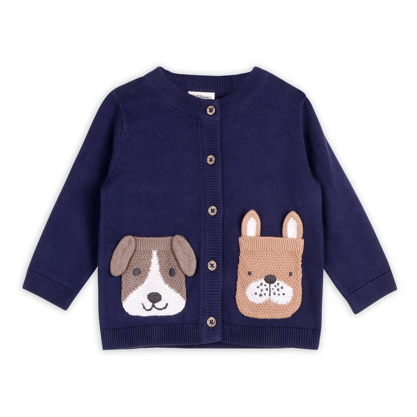 Dog Pocket Embroidered Sweater Knit Baby Cardigan Set w/ Pants