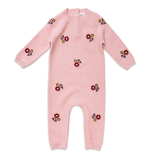 Floral Bouquet Pink Organic Knit Baby Jumpsuit (Organic)