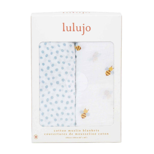 Lulujo Cotton Swaddles - Bees & Dots