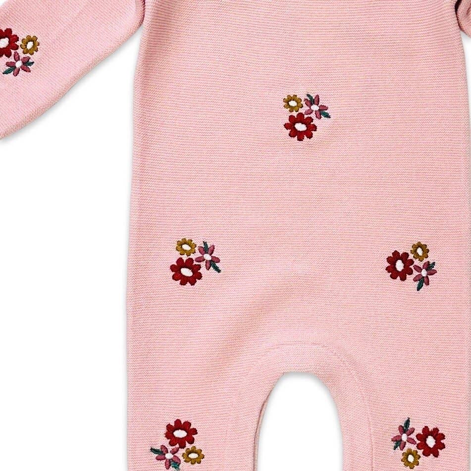 Floral Bouquet Pink Organic Knit Baby Jumpsuit (Organic)