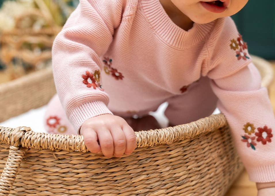 Floral Bouquet Pink Organic Knit Baby Jumpsuit (Organic)