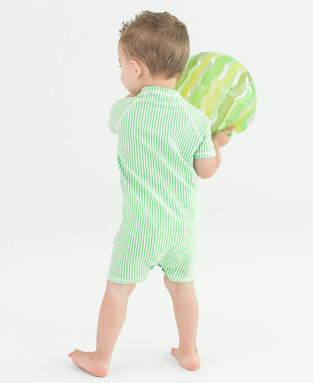 Baby Boys Spring Green Seersucker Short Sleeve One Piece Rash Guard