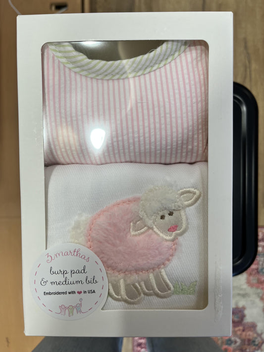 Pink Sheep Burp Pad and Bib Set